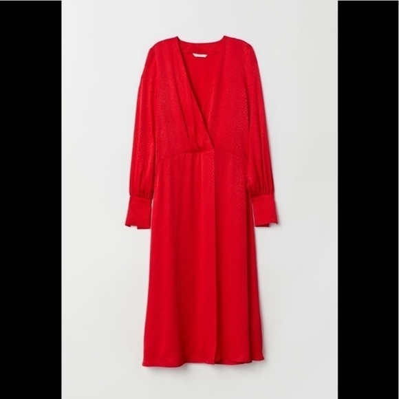 H&M Red Jacquard Weave Snake Faux Wrap Print Red‎ Long Dress Size 8 - Picture 7 of 15